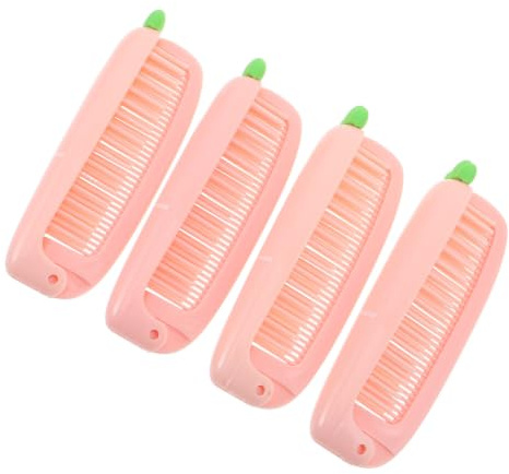 ULTECHNOVO 4 Piezas Peine Plegable de Viaje, Peine Fino de Dibujos Animados Forma de Zanahoria, Plástico, Rosa, para Escuela y Fiestas