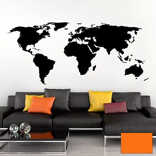 Grandora Väggdekal världskarta jorden jordglob karta I orange 80 x 35 cm I värld atlas sovrum vardagsrum väggklistermärke väggklistermärke W698