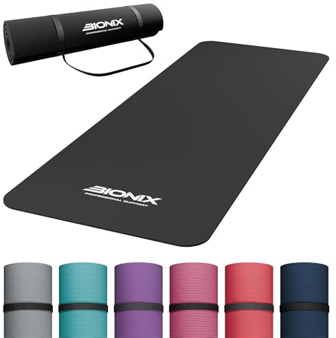 Bionix Exercise Yoga Mat with Carry Handle Strap - Extra Thick NBR Yoga Mats for Women and Men - 180cm x 60cm Durable, Non Slip Mat - Gym Mats for Home, Camping, Pilates and Workout