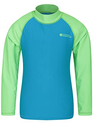 Mountain Warehouse Kids Rash Vest - UV Protection Rash Guard, Long Sleeves Childrens Rash Shirt, Flat Seams, Quick Drying, Stretch Fabric - Spring Summer, Swimming Green Kids Size 7-8 Years
