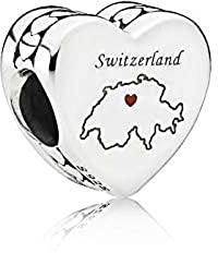 PANDORA map silver charm with red enamel