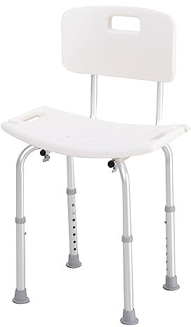HOMCOM Chaise de Douche siège de Douche Ergonomique Hauteur réglable Pieds antidérapants Charge Max. 136 Kg alu HDPE Blanc