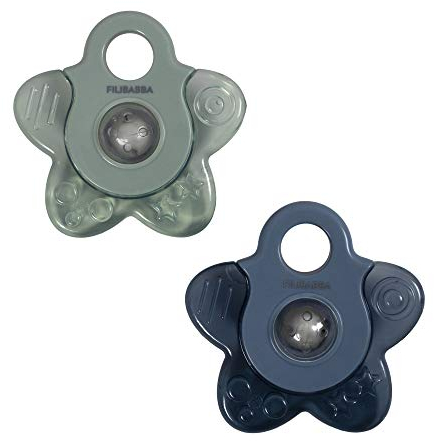 Filibabba Kühlbeißringe 2er Pack | mit Rasselfunktion | Kühlbeißring mit Wasser gefüllt | Beißhilfe Baby Massage (Blau Mix)
