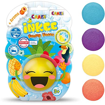 Craze INKEE Funny Faces Boule colorée Senteur Abricot Bombe effervescente sur Carte Blister décorée moussant Enfant Jouet Bébé Sel de Bain 25871, 22450, Multicolore