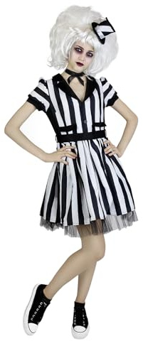 Funidelia Offizielles Beetlejuice Kostüm für Damen mit Gürtel, Perücke und Hut, Tim Burton Verkleidung für Erwachsene, Karneval, Halloween und Party Kostüme - Größe M