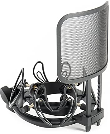 Fame Audio EA 33 B, Universal-Schwinghalterung für Mikrofone, 1-8cm Durchmesser, mit Trittschallisolierung, höhenverstellbarer Poppschutz