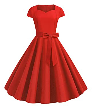 YMING Donne Swing Prom Dresses Abito da Cocktail Elegante Swing Dress Slim Fit Puro Rosso L