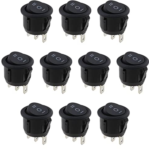 YINETTECH 10 Piezas Interruptor de Palanca SPDT AC 10A/125V 6A/250V 3 Pines 3 Posiciones ON/OFF/ON Interruptor Basculante Redondo A Presión para Coche Barco Motocicleta Dispensador de Agua