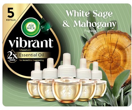 Air Wick Plug in Scented Oil Refill, 5ct, White Sage & Mahogany, Air Freshener, Essential Oils