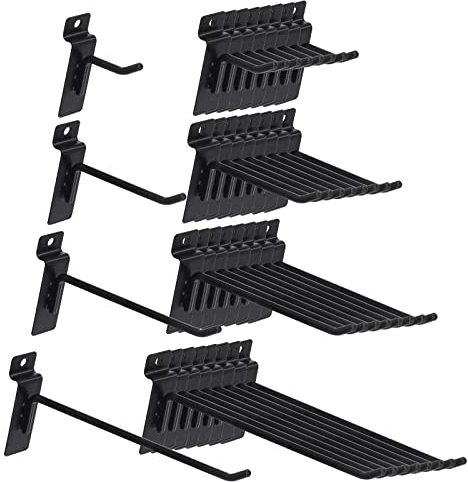 Swpeet 32Pz 4 Dimensioni 2 4 6 8 Ganci per Slatwall in Acciaio Nero, Kit di Accessori per Slatwall, Organizzazione per Garage, Ganci per Parete, Display per Retail