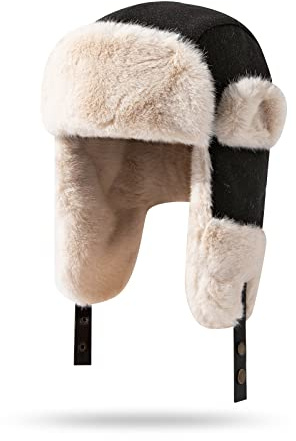 Clakllie Fellmütze Kunstfellmütze Russisch Bomber Hut Wintermütze mit Ohrenklappe Winddicht Warme Fliegermütze Pilotenmütze Dick Russenmütze Pelzmütze Trappermütze Ushanka Chapka Kunstpelz Mütze