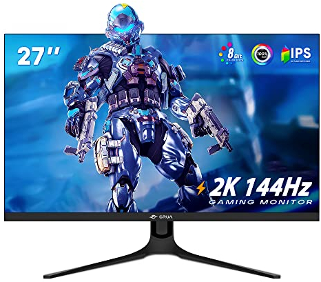 CRUA 27 Zoll 1440P Gaming-Monitor,165 Hz Computer-Display,Rahmenloser PC Screen,1 ms Bildschirm GTG mit FreeSync,Eye Care,VESA, DisplayPort, HDMI, Schwarz