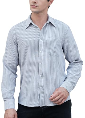 HISDERN Men's Oxford Shirt Long Sleeve Adult Casual Button Down Smart Dress Shirts for Men with Pocket Regular Fit Navyblue/White XL