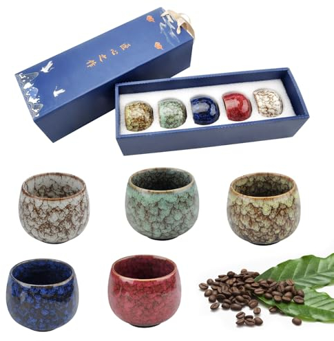 DAWRIS Espresso Tassen Set 5 Stück130ML Espressotassen Steingut Keramik Becher Ohne Henkel Mokka Tassen Set Japanische Teetasse Espresso- & Mokkatassen Teetassen Set Cappuccino Tassen