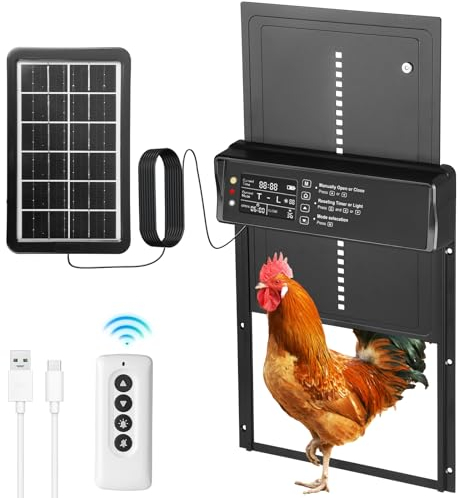 Automatische Hühnerstalltür, Solar-Hühnerstalltür, Aluminium-Hühnerstalltür mit programmierbarem LCD-Bildschirm, Lichtsensor, Fernbedienung,Puerta Gallinero Automatica Schwarz