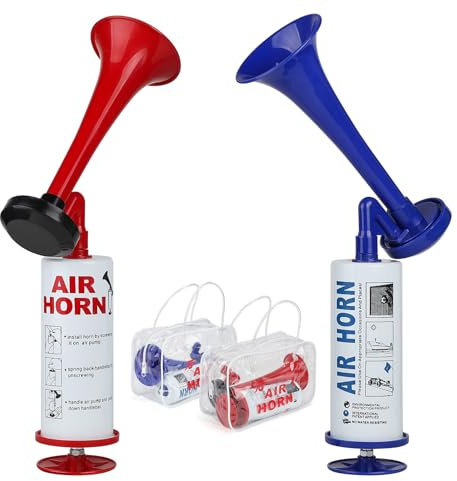 SUPAWAY 2 Manuelles Signalhorn Handheld Air Horn Sehr Lautes Lufthorn Stadion Laut Horntrompete Party Horn fLufthornKrachmacher ür Sportveranstaltungen, Bootfahren, Geburtstage, Graduierung, Rot+Blau