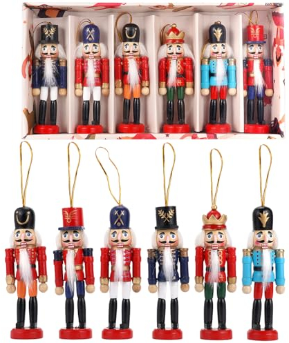 COMBIUBIU Lot De 6 Figurines Casse-Noisettes en Bois-Casse-Noisette Noel - Casse-Noisette Traditionnel - DéCoration en Bois De Pin pour La Maison-DéCoration De NoëL