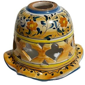 Coppa in ceramica per lampadario, ricambio per lampadario applique plafoniera firmato e decorato a mano dai maestri ceramisti di santo stefano di camastra (Arancio quadrifoglio)