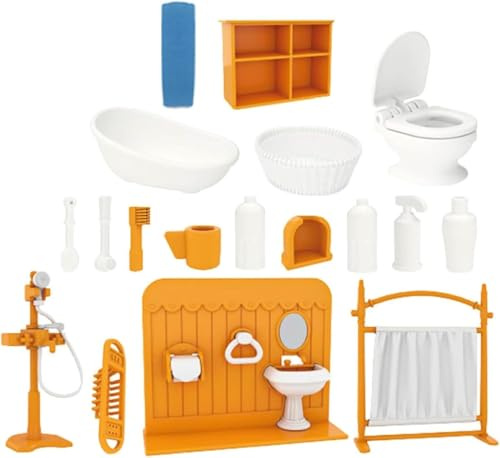 18 Muebles para Casa de Muñecas Accesorios para Casa de Muñecas Baño con Ducha para la Casa de Muñecas Muebles en Miniatura de Calidad Juguetes para Niños a Partir de 3 Años