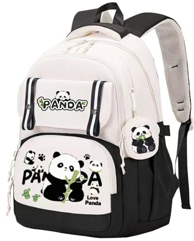 Sac à dos d'école pour enfants motif panda, plusieurs couleurs, plusieurs compartiments, grande capacité, imperméable, sac à dos pour enfants, sacs d'école pour filles de 5, 6, 7, 8, 9, 10 ans, Noir
