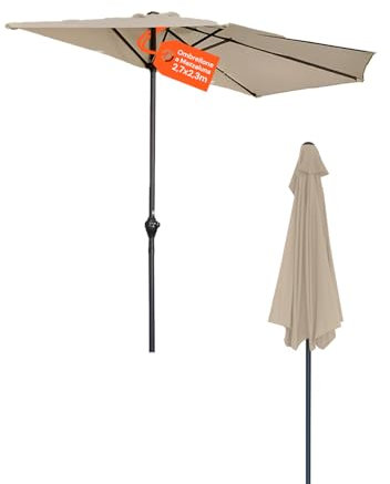 Avilia Ombrellone da Giardino a Mezzaluna 2,7x2,3m Tortora con Manovella e Soffietto Antivento – Ombrellone da Parete in Alluminio con Telo in Poliestere per Esterni