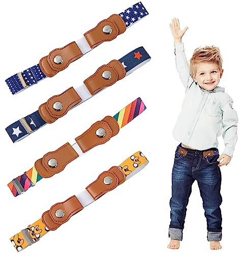 Prmape 4 pezzi Cintura elastica regolabile senza fibbia, invisibile, senza buckle, per bambini 3-12 anni, Diversi colori, Unisex