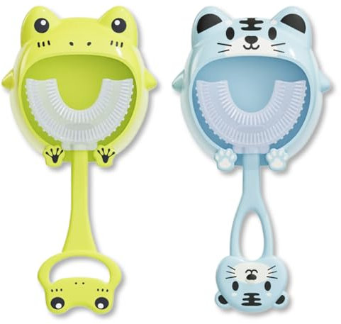 OUDQFCJ 2 Pezzi spazzolino da Denti a U per Bambini, spazzolino da Denti per Bambini, Testina Morbida in Silicone, Cura Orale a 360 °, Massaggio gengivale, Pulizia Totale (2-6 Anni)