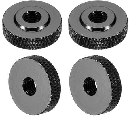 MECCANIXITY 4 Pcs Knurled Thumb Nuts, M6 x 20 mm x 6 mm Female Shoulder Aluminum Flat Through Hole Lock Adjusting Nuts Handle Knob Fasteners for 3D Printer Parts, Machine, DIY, Black