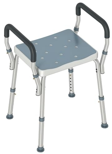 HOMCOM Portable Shower Stool, Non-Slip Shower Chair with Adjustable Height and EVA Cushion, Rust-Free Aluminium Bath Chair for Elderly, Disabled, Light Blue