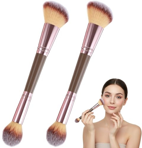 Tyqour 2PCS Double Ended Foundation Brush for Liquid Makeup Blusher Brush Makeup Brush Blush Brush Contour & Powder Blending (Champagne Gold)