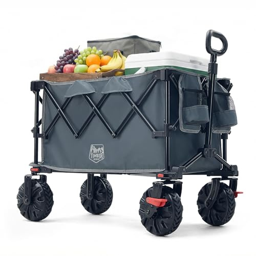TIMBER RIDGE XXL bollervagn, vikbar, 250 l, breda däck med bromsar, strandvagn, vikbar, 150 kg lastkapacitet, med mugghållare, terrängvagn, transportvagn för camping, shopping, trädgård