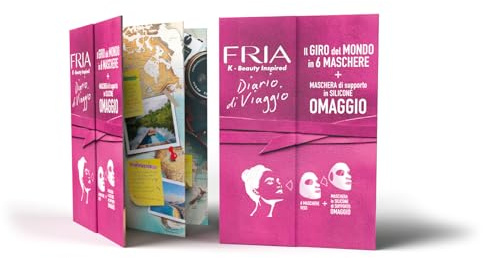 Fria K-Beauty Diario di Viaggio, Fai il Giro del Mondo in 6 Maschere Viso con Tessuto Biodegradabile, Ispirate alla Skincare Coreana, Adatte a Ogni Tipo di Pelle + Maschera di Supporto in Omaggio