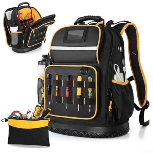 Mochila para herramientas de trabajo de tela Oxford, con parte inferior dura, bolsa de herramientas resistente, con múltiples bolsillos y funda para laptop, para un almacenamiento de herramientas