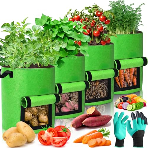 Purpledi 4 Piezas Bolsas de Cultivo de Papa, Bolsa de Cultivo de Plantas, 10 Galones Bolsas de Cultivo de Papa Bolsa de Siembra con Solapa Y Asas para Patata (A)