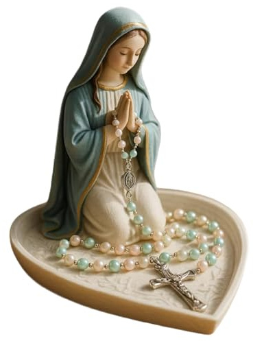 Bemonew Portarosario della Vergine Maria elegante statua in resina della Beata Vergine Maria per la preghiera decorazione religiosa cattolica per la casa e regalo statua compatta per altare