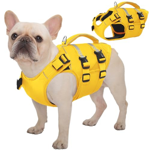 Kuos flytväst hund, medium, hundflytväst med handtag, gul M