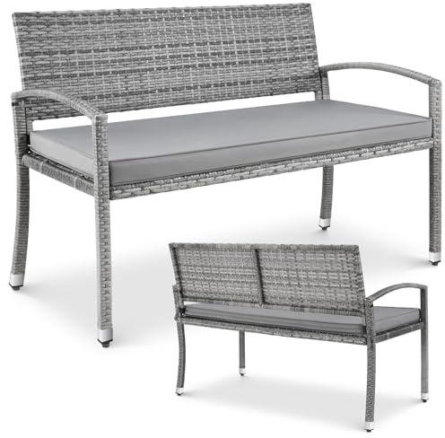 LIFERUN Trädgårdsbänk, väderbeständig med sittkudde, 2-sitsig polyrattan sittbänk, 320 kg, lastbar, mysiga trädgårdsmöbler, bänk utomhus, 122 x 60 x 90 cm, balkongbänk för liten balkong, trädgård