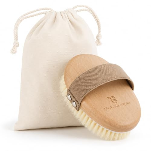 Treasurestash Dry Brushing Body Brush – Soft Nylon Bristles, Anti-Slip Wooden Bath Brush, Exfoliating Body Scrubber for Smooth & Glowing Skin