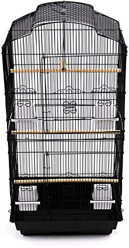37 Rooftop Metal Large Bird Parrot Cage Carrier For Canary Budgie Cockatiel In Black & White for Mid-Sized Cockatiel Sun Parakeet Green Cheek Conure (Black)