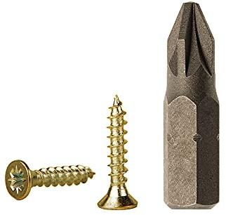Paquete de 100 tornillos de madera de acero chapado en zinc amarillo de 2,5 x 10 mm, tornillos de madera aglomerada, tornillo universal Pozi-Drive, PZ cabeza avellanada Pozidriv (100, 2,5 x 10 mm)