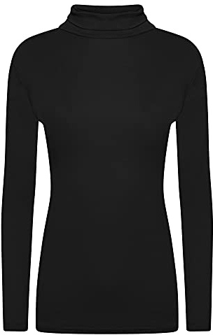 Ladies Womens Polo Neck Roll Neck Turtle Neck Plain Jumper Top Long Sleeve 8-24 (Black, S/M (UK 8 -10))