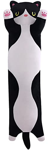 SNOWOLF Coussin Doux en Peluche pour Chat - Long Throw - Coton - Coussin Douillet - Peluche - Jouet - Peluche - Cadeau (Noir, 70 cm)