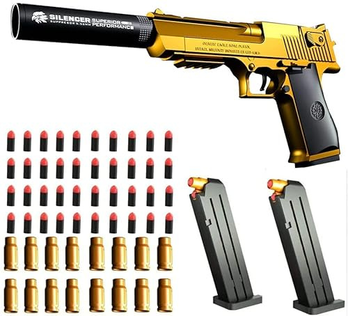 Pistolet jouet avec balles souples avec chargeur éjectable et balles - Pistolet jouet taille 1: 1 avec chargeur d'aspect réel, pour une formation à la sécurité ou un cadeau unique (or)