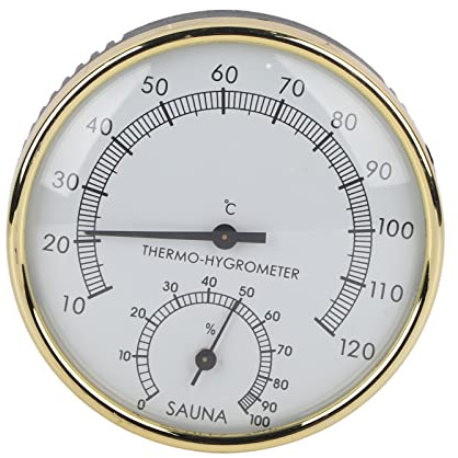 2 en 1 Termo-Higrómetro, Termómetro Igrómetro Interior Analógico Medidor de Temperatura y Humedad Termómetro Hygro Calibre de Metal Accesorios para Sauna, Ø 10 cm