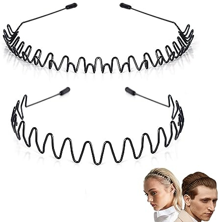Metal Headband Sports Hair Bands for Men Black Fashion Non-slip Hair Hoop Outdoor Sports, Weddings,Daily Wear（2pcs）