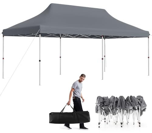 COSTWAY 6x3M Pop-up Gazebo, Height Adjustable Instant Marquee Party Canopy Tent with Carrying Bag, Large Waterproof Commercial Sun Shelter for Outdoor Wedding Camping (Grey, 296-316cm)