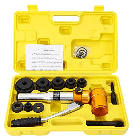 Hydraulic Hole Punch Knockout Kit Sheet Metal Cylinder Pump Set in Case Screw Punching Hand Tool Oil Capacity for 0.9-2.4inch Suitable Cutter 15T Metal Sheet Driver Tools, for Aluminum, Brass