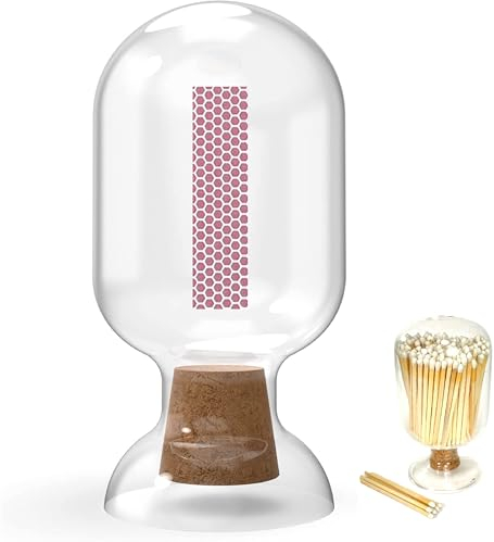 Winecraft 4oz Small Size Glass Cloche Jar | Holds 2 Matches, Cotton Swabs, Toothpicks, Etc. | Decorative Upside Down Match Holder for Candle Display Clotch (4 ounce)