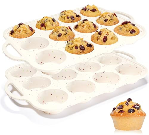 Silicone Muffin Pans for Baking, with Metal Reinforced Frame 2.8 Inch Regular Size Silicone Molds Nonstick 12 Cups for Baking Homemade Muffins, Cupcakes, Egg Bites 2 Pack Dishwasher Safe BPA Free