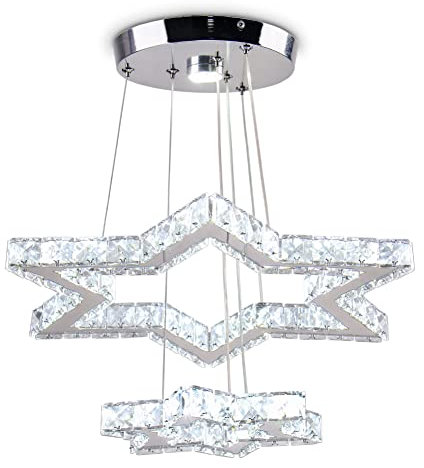 CXGLEAMING Modern Hängelampe LED Kronleuchter Kristall Stern Luster Pendelleuchte Esstisch Hängelampe Wohnzimmer 45W Verstellbare Aufhängung für verschiedene Designs 18cm Deckensockel （Weißes Licht）